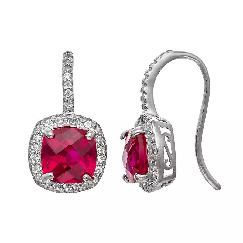 Designs by Gioelli Sterling Silver Lab-Created Ruby and Lab-Created White Sapphire Halo Drop Earrings, Women's, Multi Product Image
