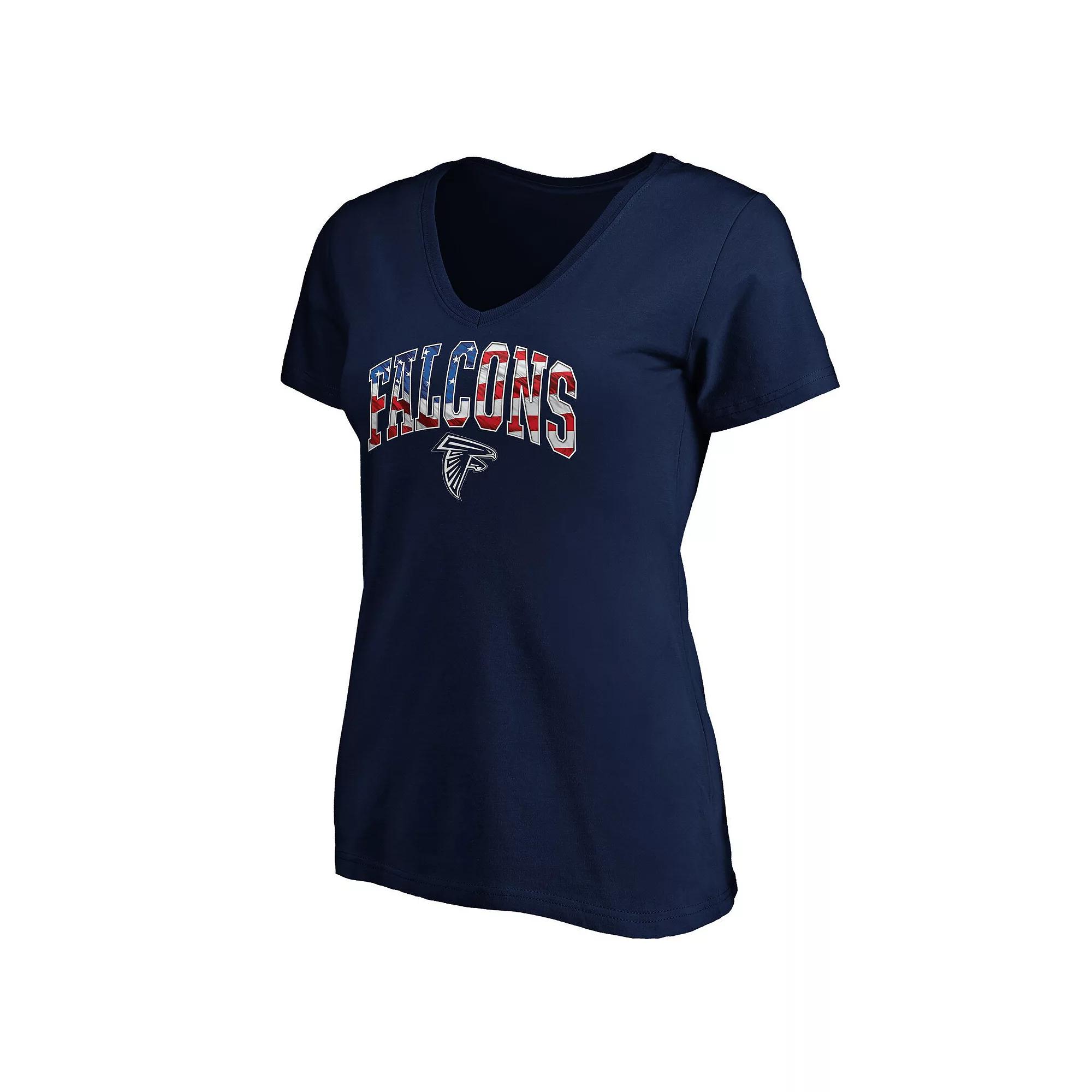 Women's Navy Atlanta Falcons Logo Banner Wave V-Neck T-Shirt, Size: Small, Blue Product Image