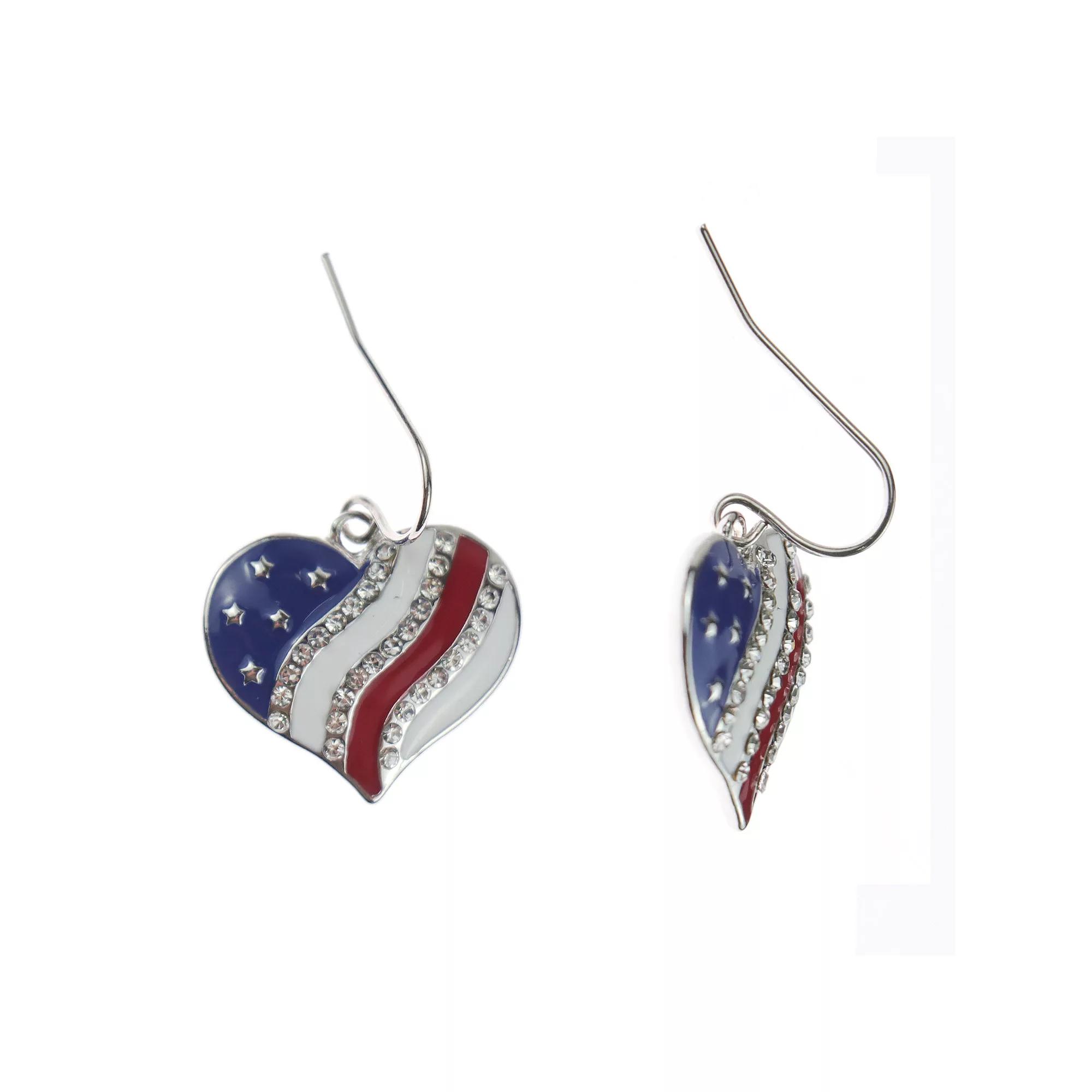 Celebrate Together™ Silver Tone American Flag Heart Drop Earrings, Women's, Multi Product Image