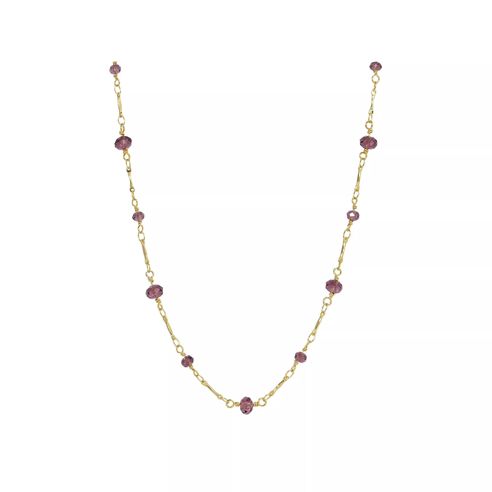 1928 Purple Beaded Chain Station Necklace, Womens, Gold Tone Product Image