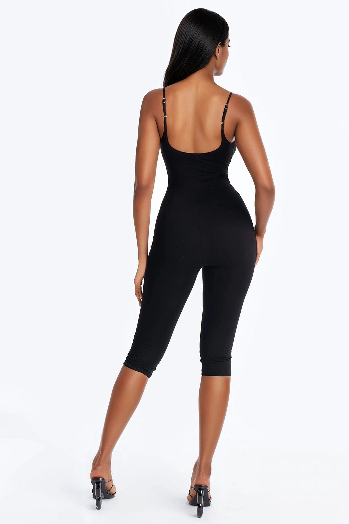 Kaya Double Lined Jersey Capri Catsuit - Black Female Product Image