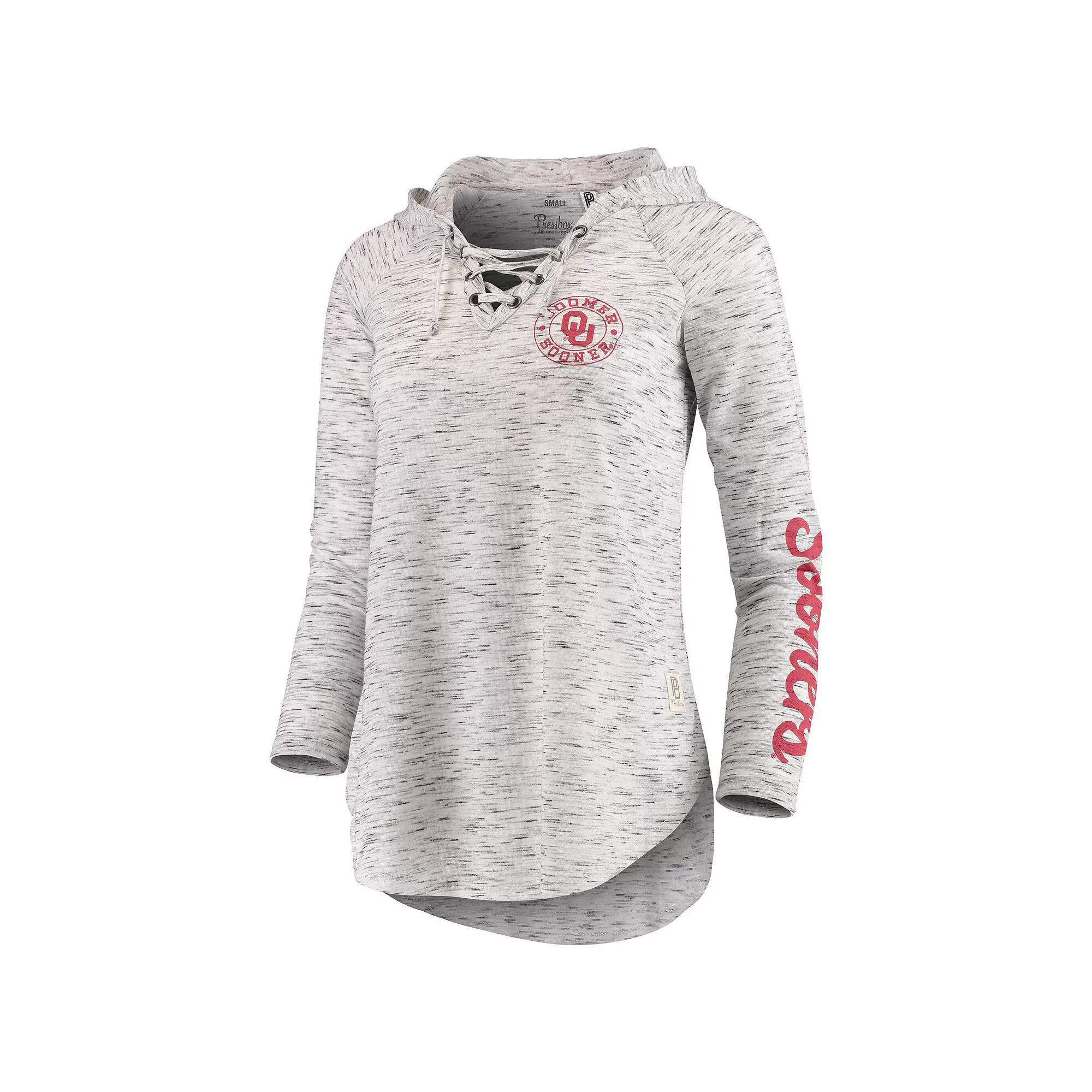 Women's Pressbox Gray Oklahoma Sooners Space Dye Lace-Up V-Neck Long Sleeve T-Shirt,  Product Image