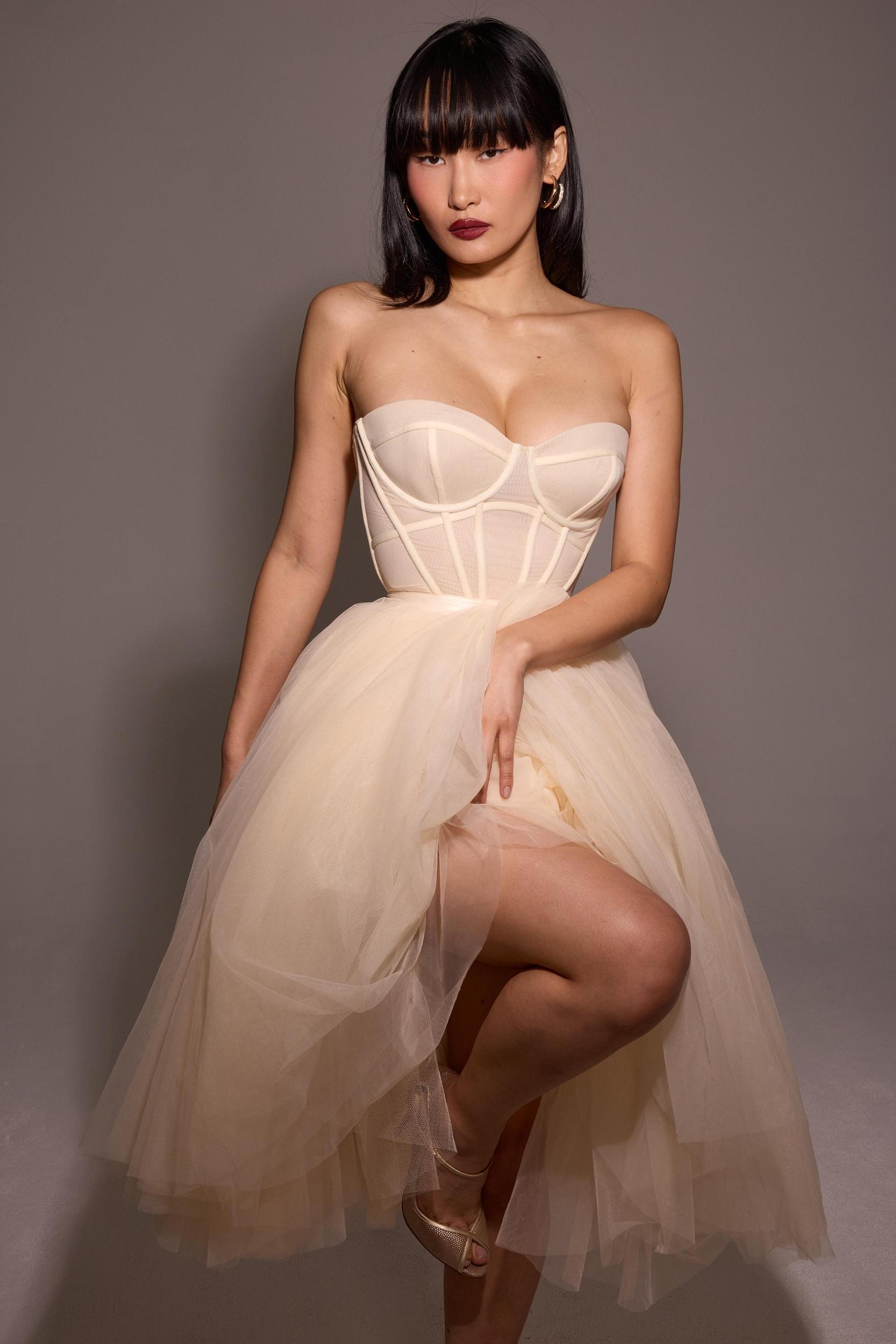 Darling  vintage cream tulle midi dress Product Image