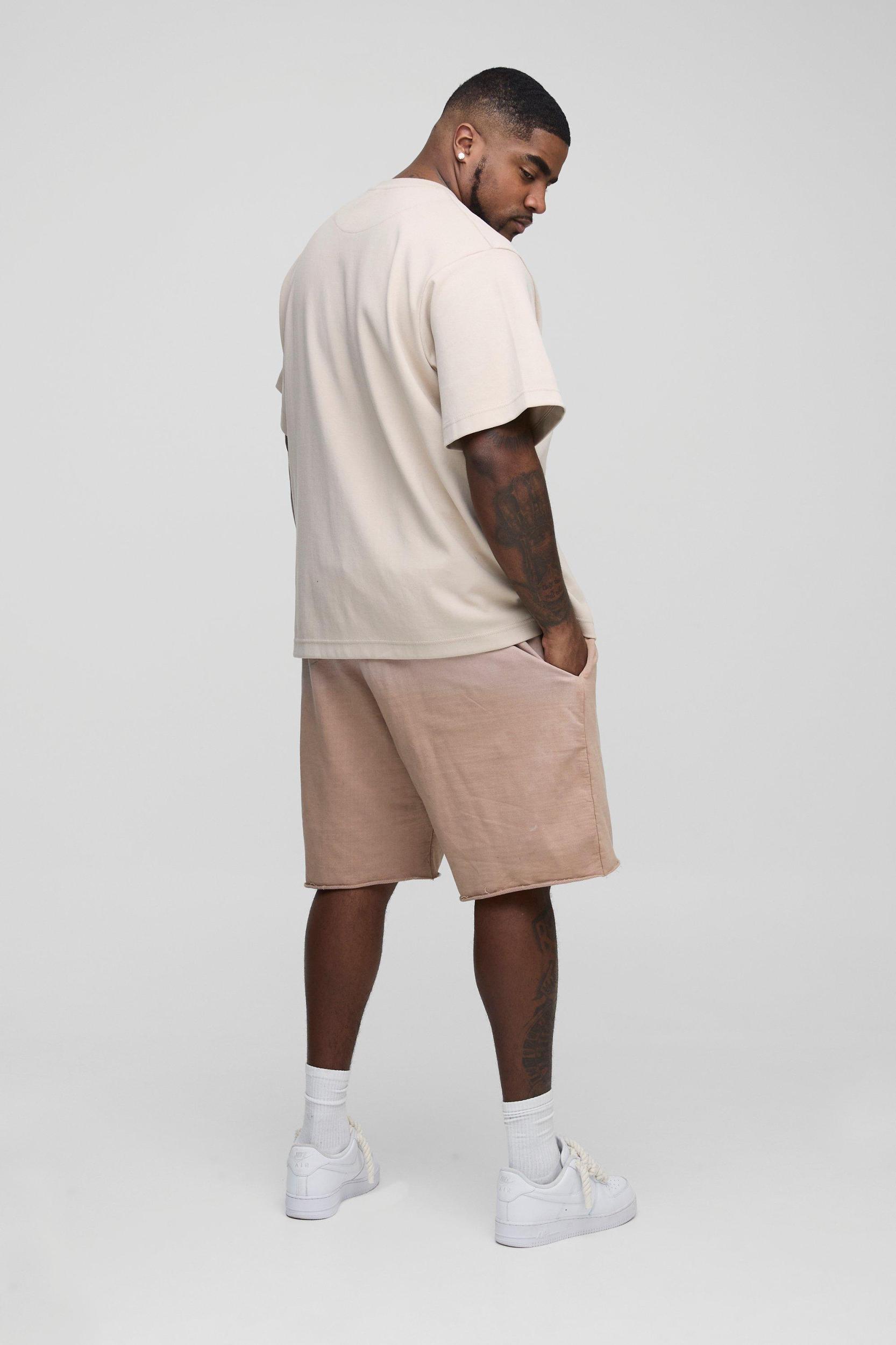 Plus Washed Raw Hem Extended Drawcord Relaxed Shorts | boohooMAN USA Product Image