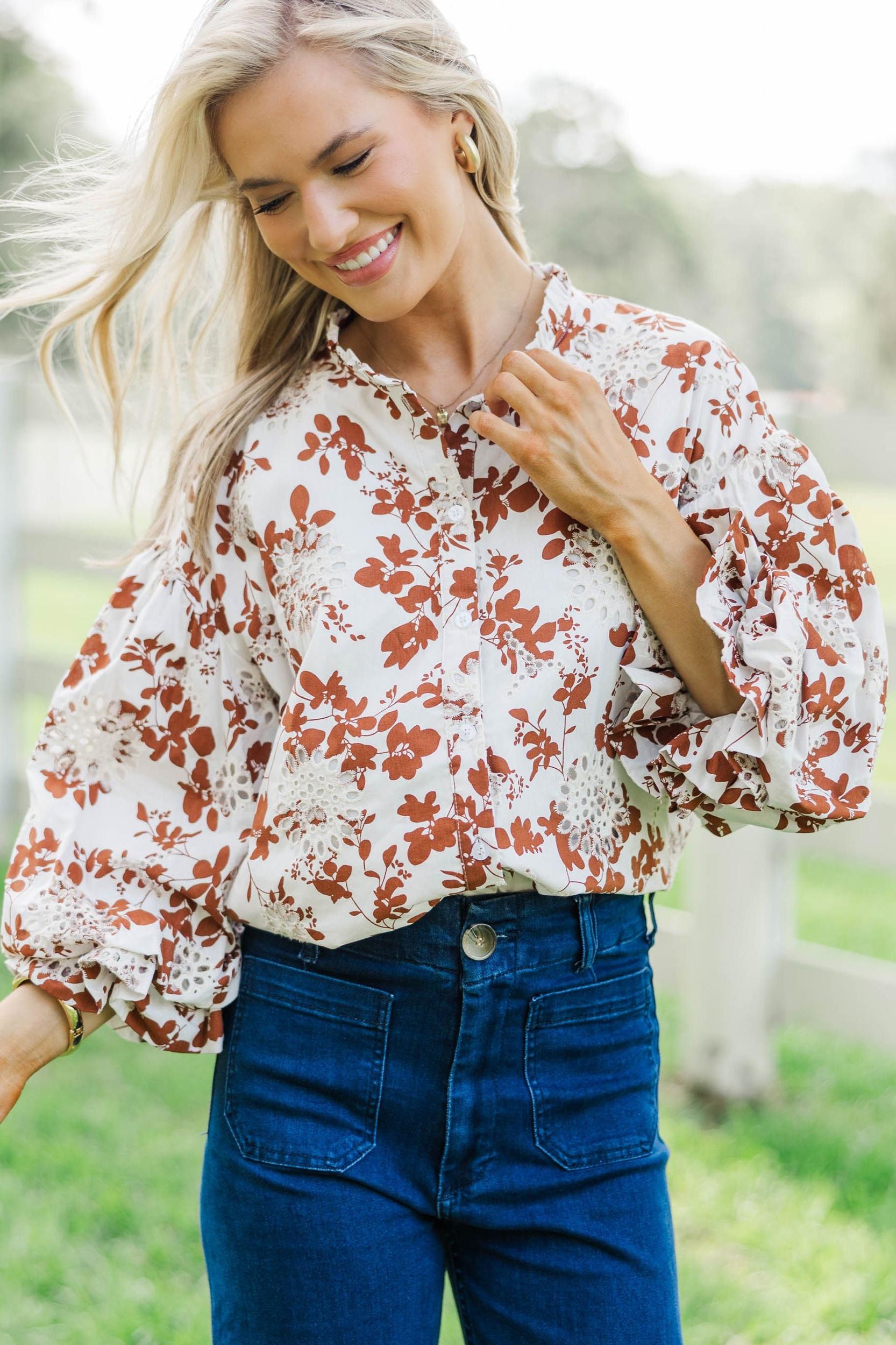 Take Your Turn Rust Orange Textured Blouse Female Product Image