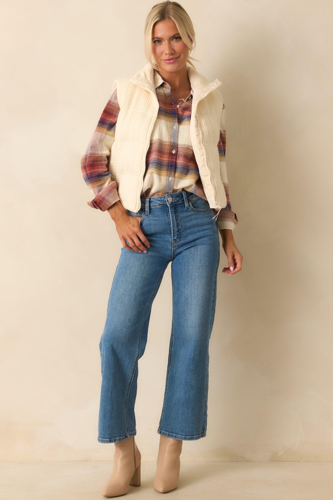 Thread & Supply Stormi Ivory Cable Knit Puffer Vest Product Image