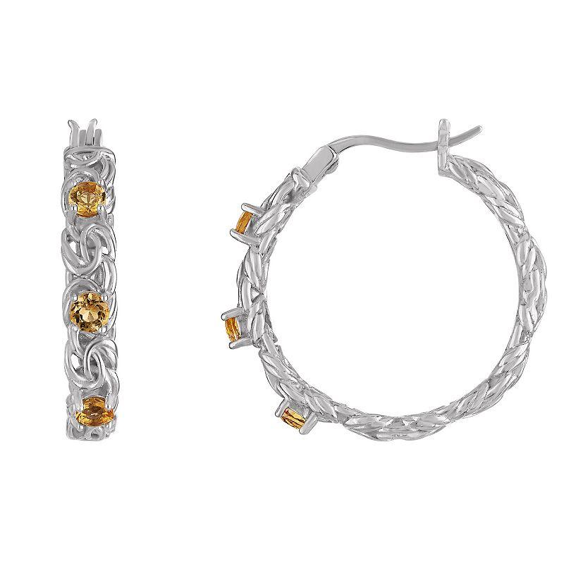 Designs by Gioelli Sterling Silver Gemstone Byzantine Hoop Earrings, Women's, London Blue Topaz Product Image