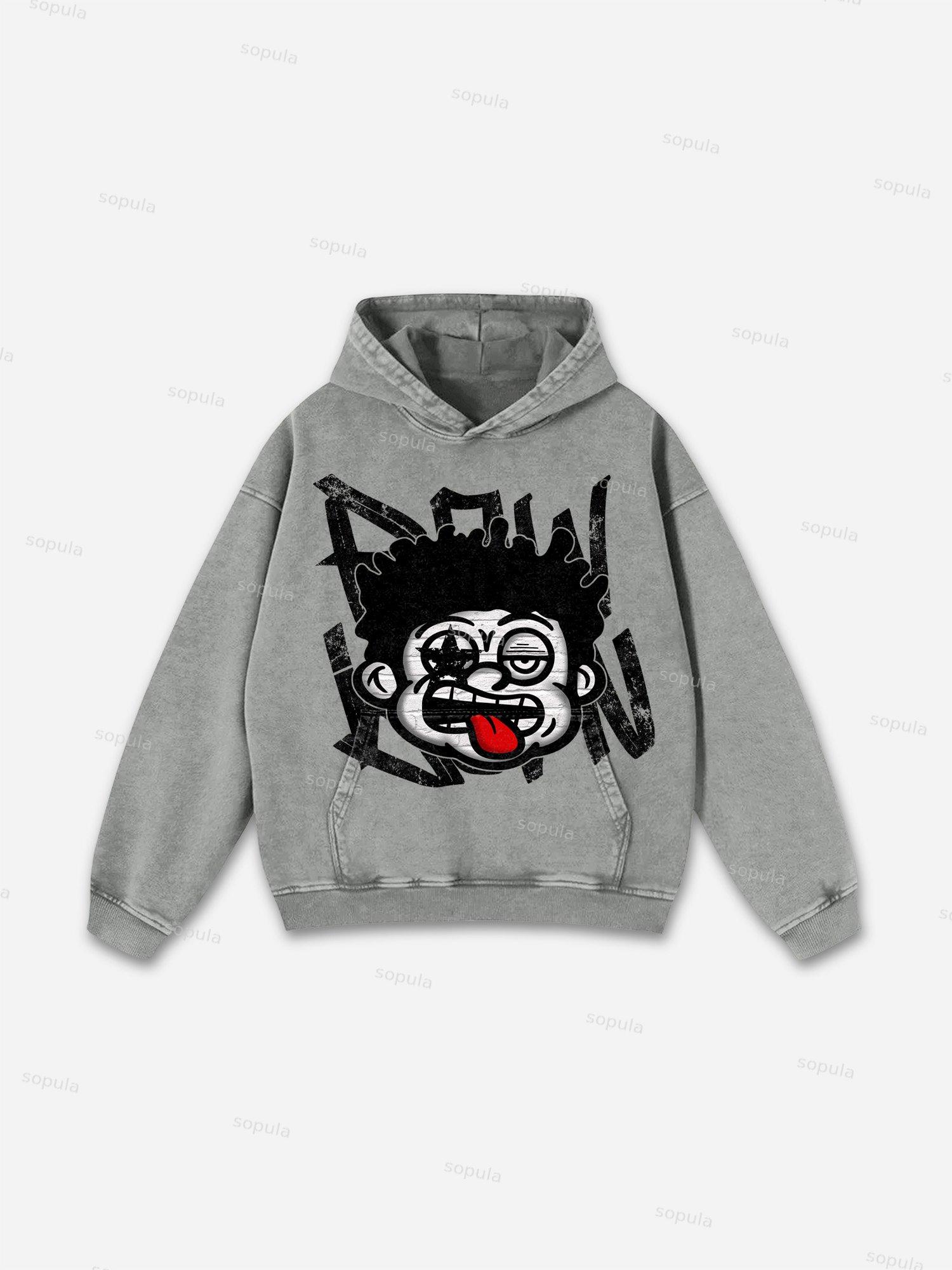 Stay Rich In Street Culture Portrait Graphic Acid Wash Hoodie Product Image