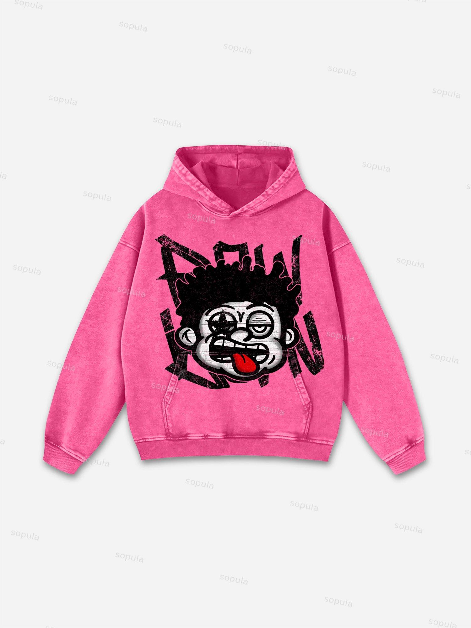 Stay Rich In Street Culture Portrait Graphic Acid Wash Hoodie Product Image