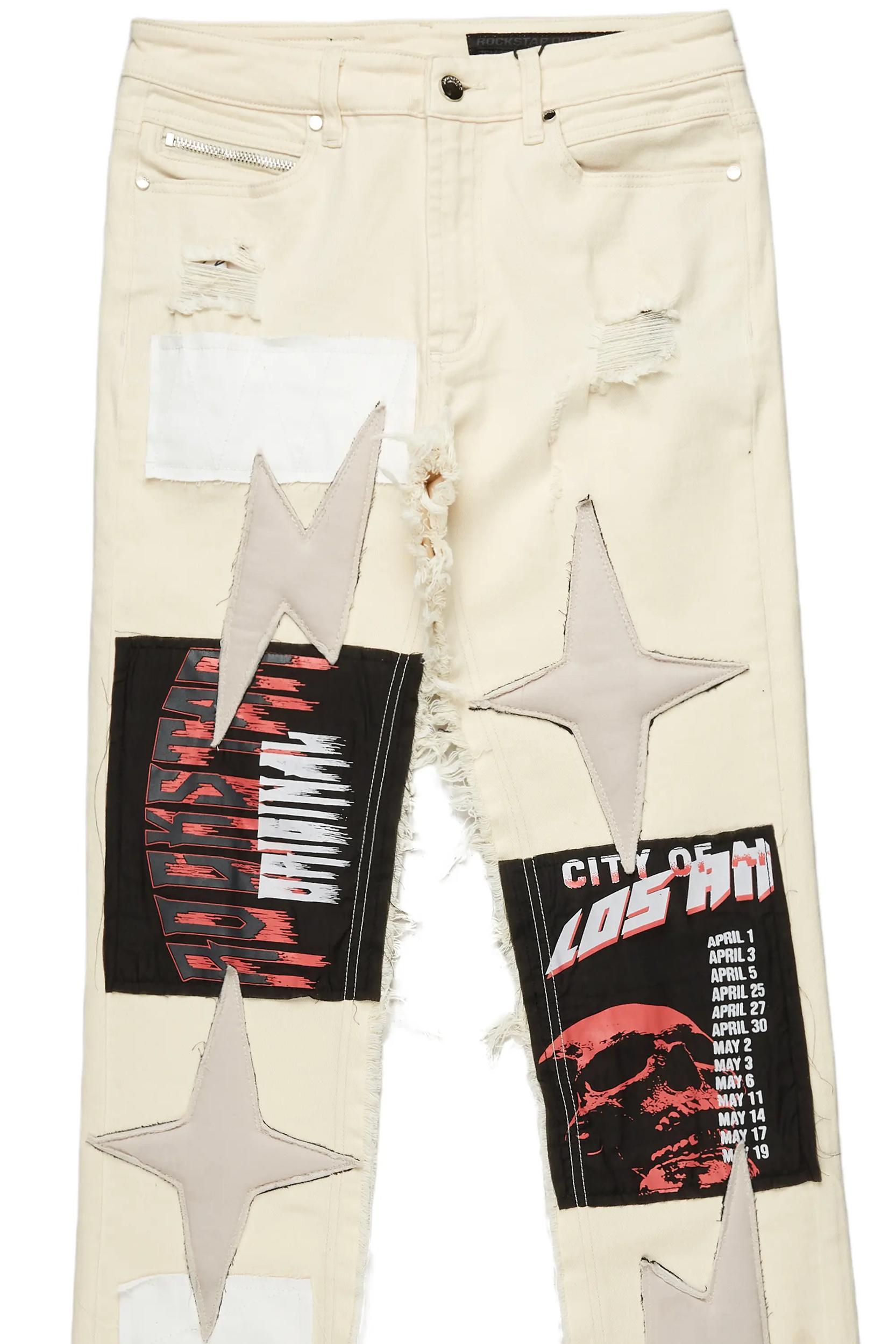 Rhys Beige Patchwork Stacked Flare Jean Male Product Image