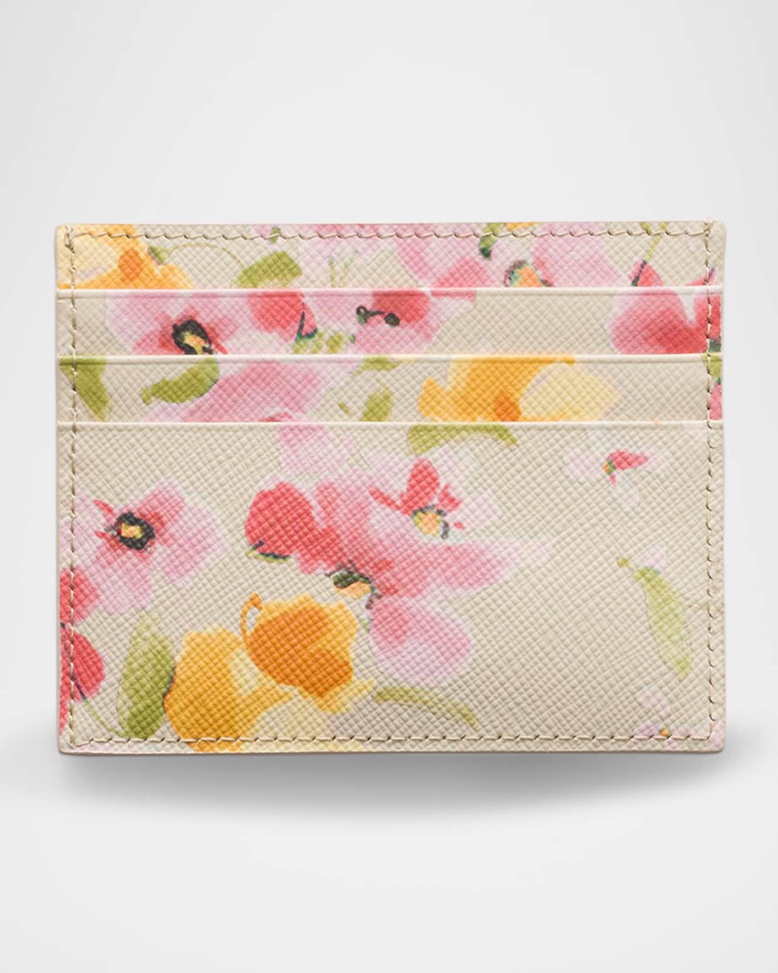 Floral-Print Saffiano Leather Card Holder Product Image