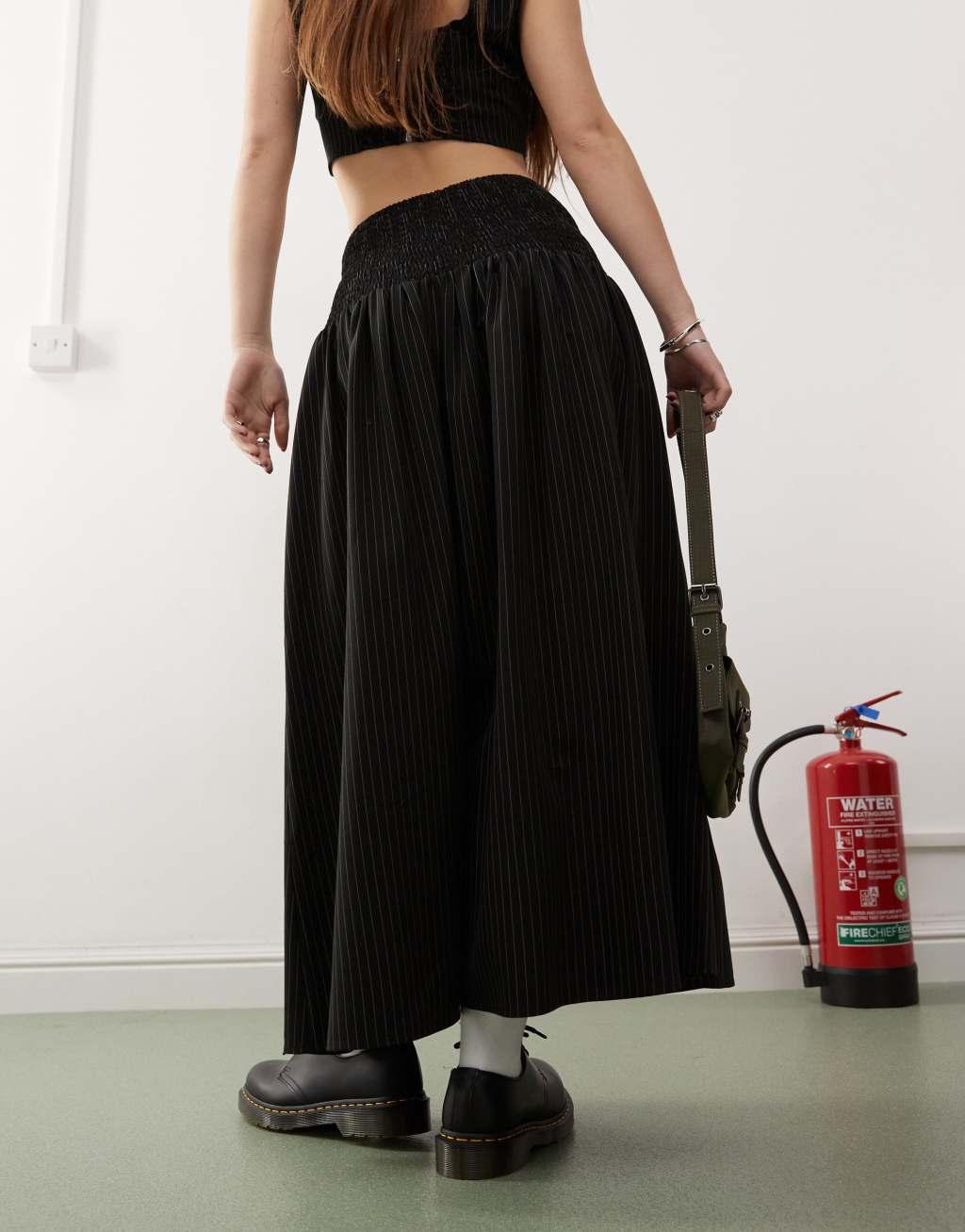 COLLUSION tailored drop waist pinstripe midi skirt in black - part of a set Product Image