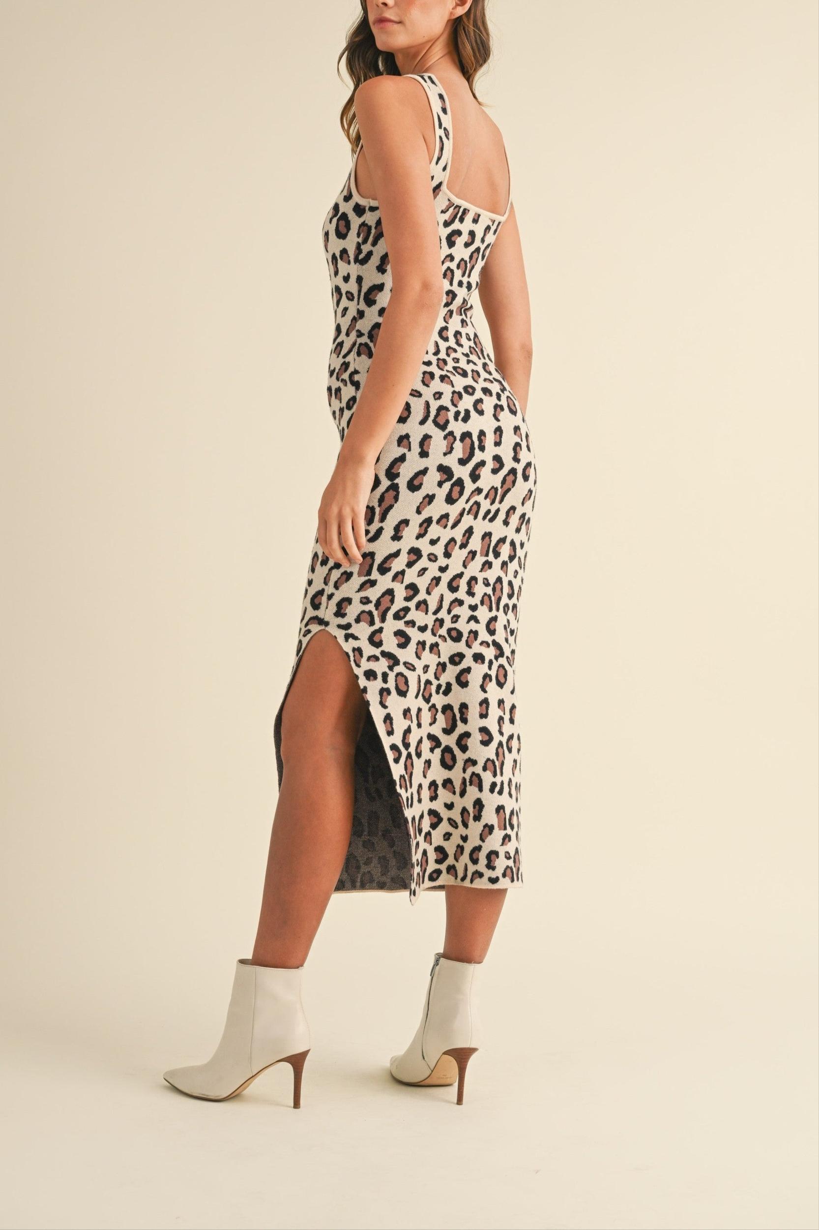 Leopard Sweater Knit Bodycon Midi Dress Product Image