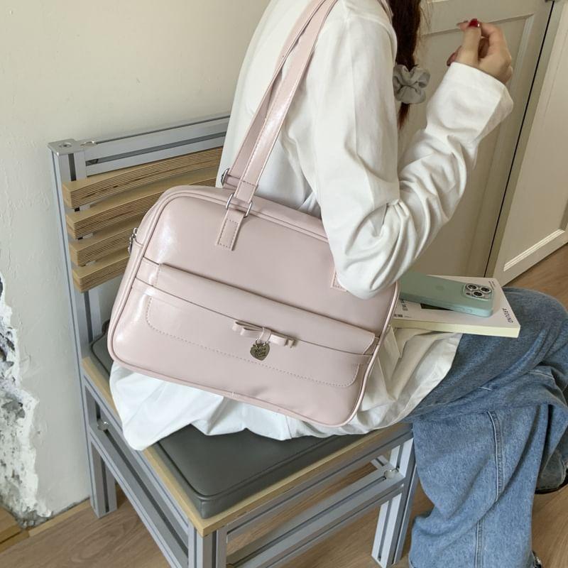 Plain Faux Leather Zip Backpack Product Image