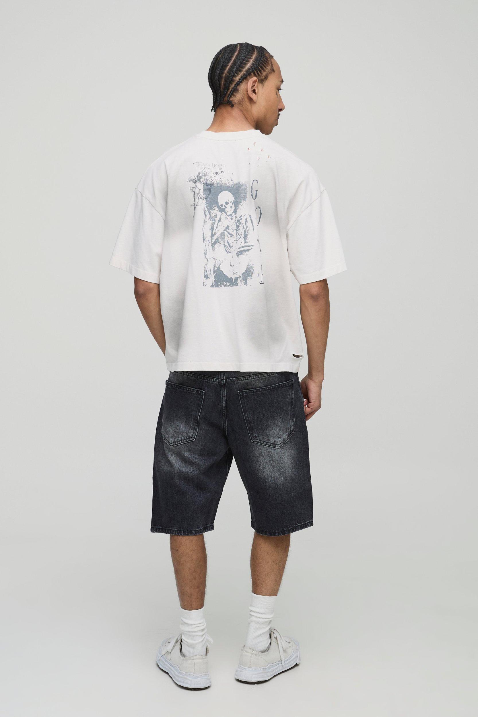 Relaxed Fit Panelled Washed Denim Shorts | boohooMAN USA Product Image