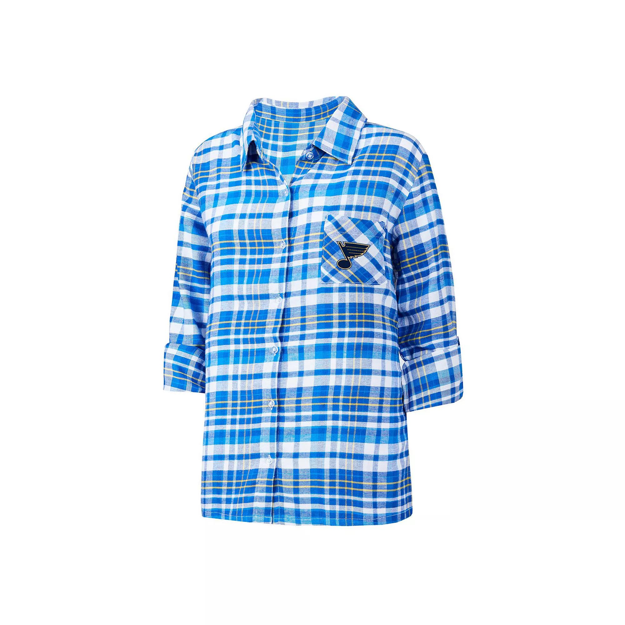 Women's Concepts Sport Blue St. Louis Blues Mainstay Flannel Full-Button Three-Quarter Sleeve Nightshirt,  Product Image