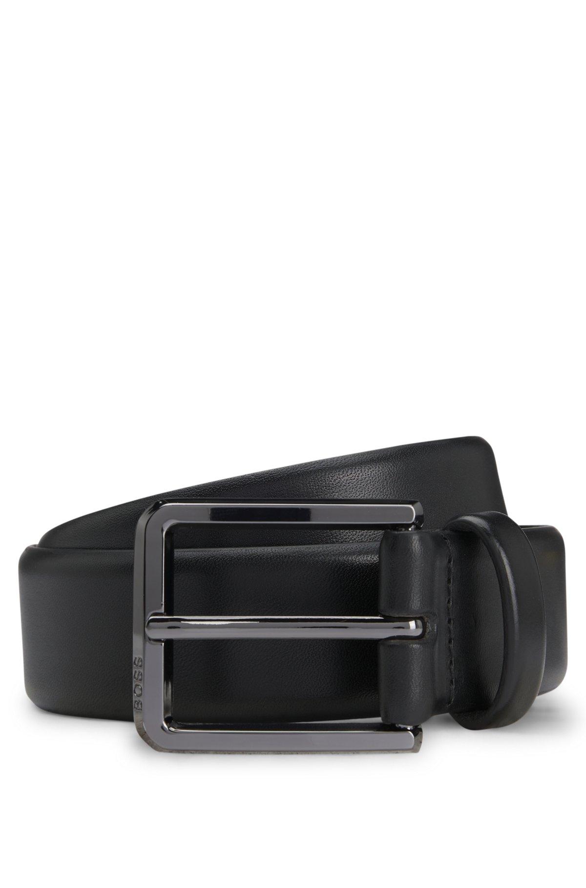 Italian-leather belt with polished gunmetal buckle Product Image