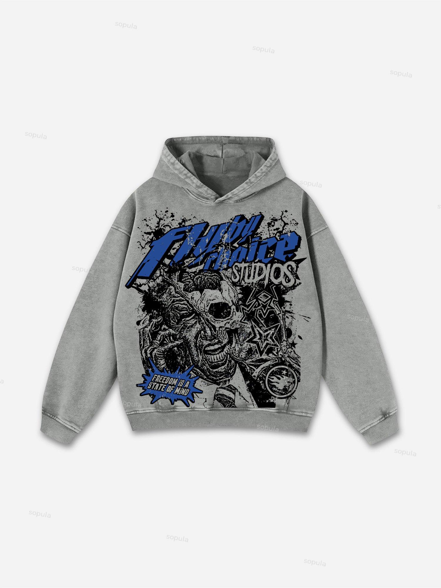 Sopula Fly By Choice Freedom Is A State Of Mind Skull Graphic Washed Hoodie Product Image