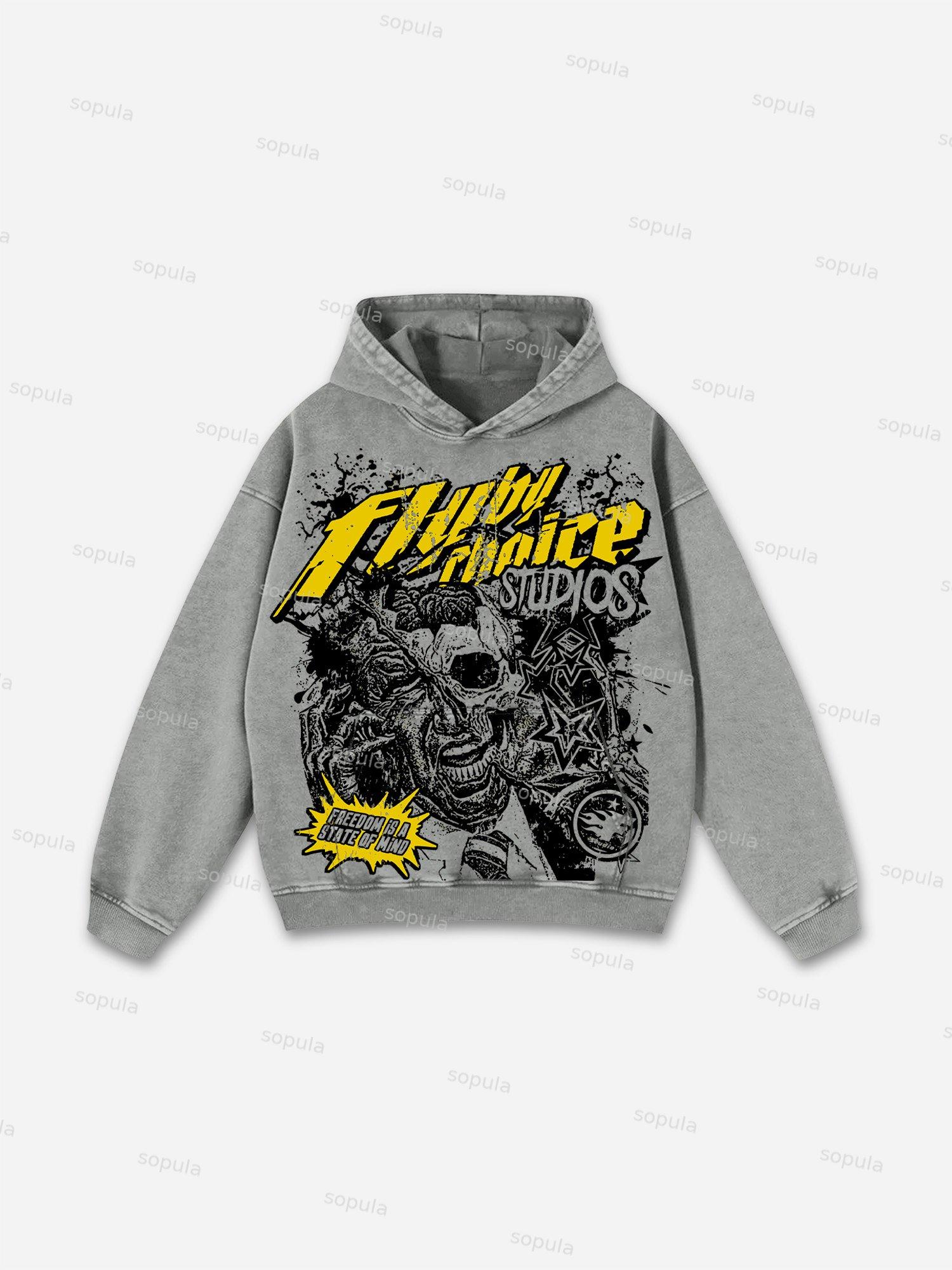 Sopula Fly By Choice Freedom Is A State Of Mind Skull Graphic Washed Hoodie Product Image