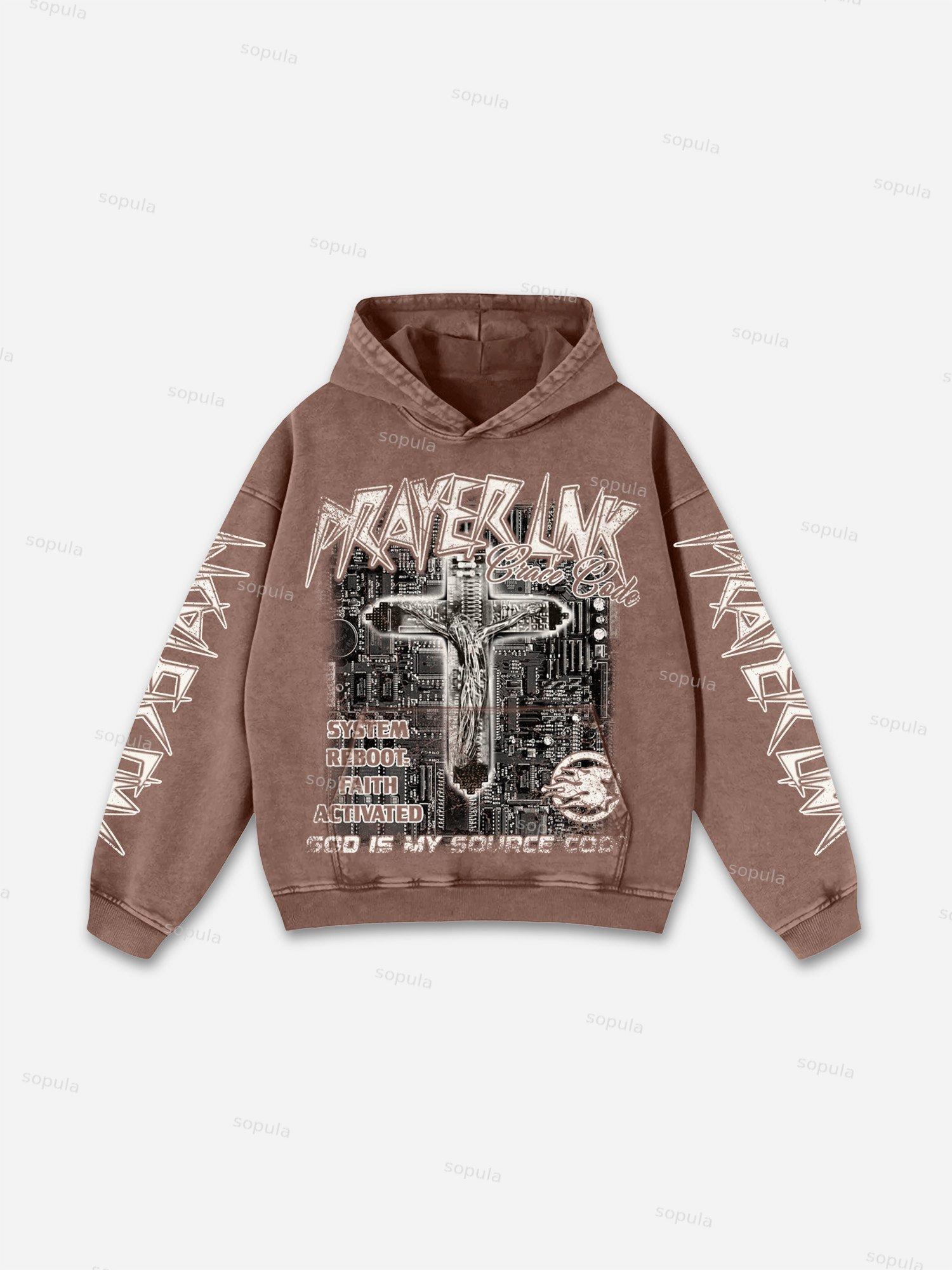 Connecting With God Religion Old Vintage Graphic Acid Wash Hoodie Product Image