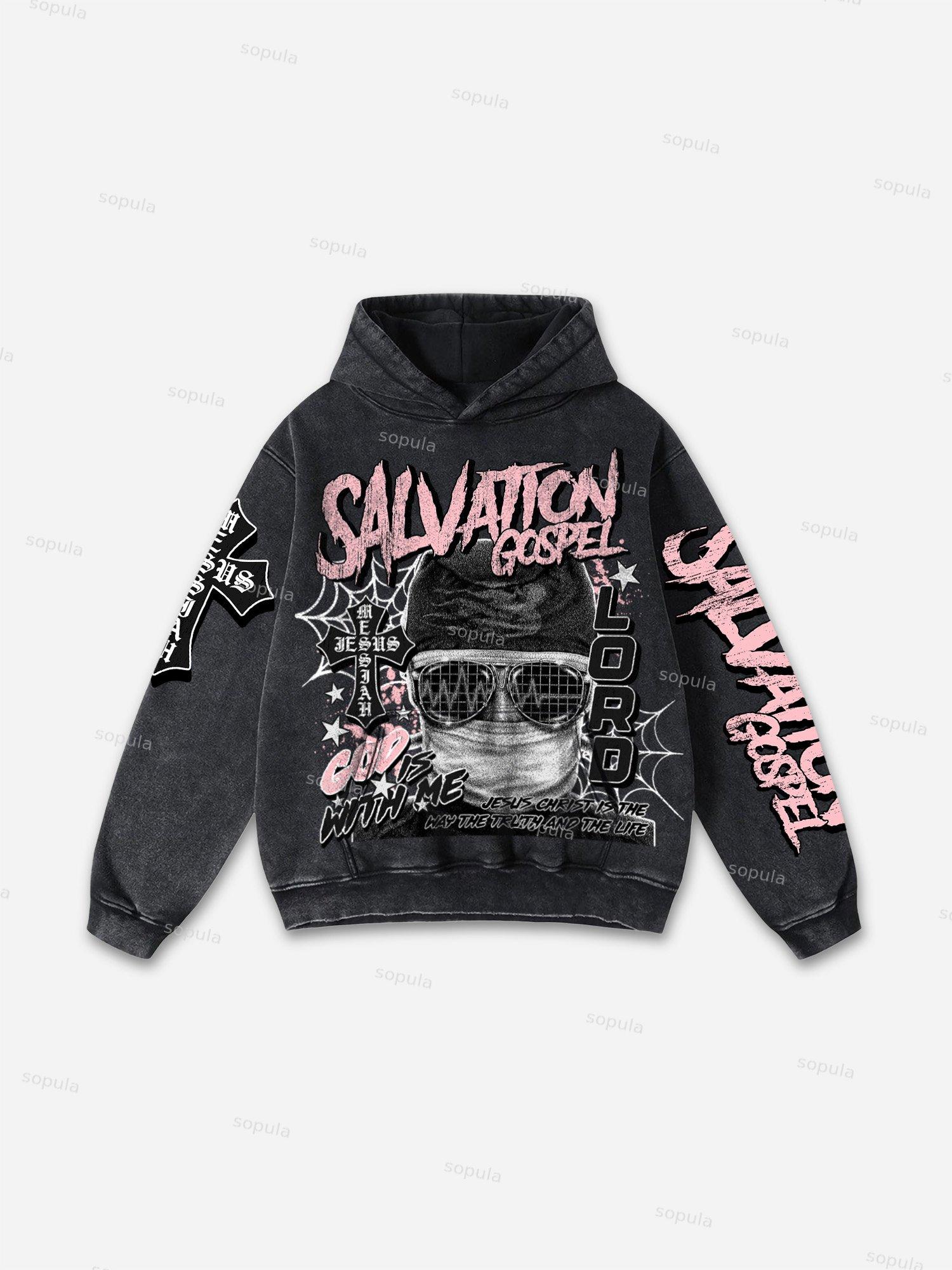 Sopula God Savior Old Retro Graphic Hooded Sweatshirt Product Image