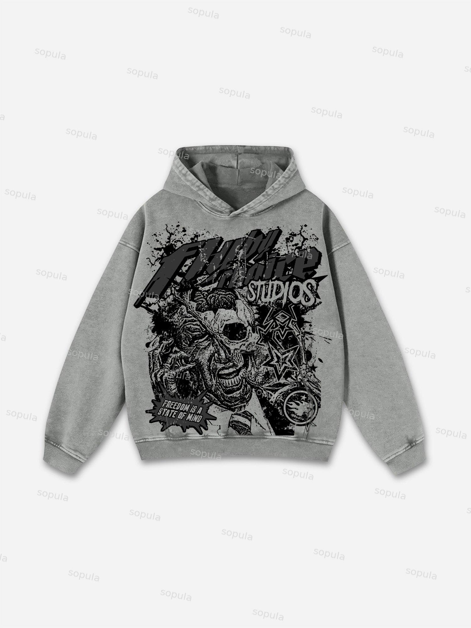 Sopula Fly By Choice Freedom Is A State Of Mind Skull Graphic Washed Hoodie Product Image