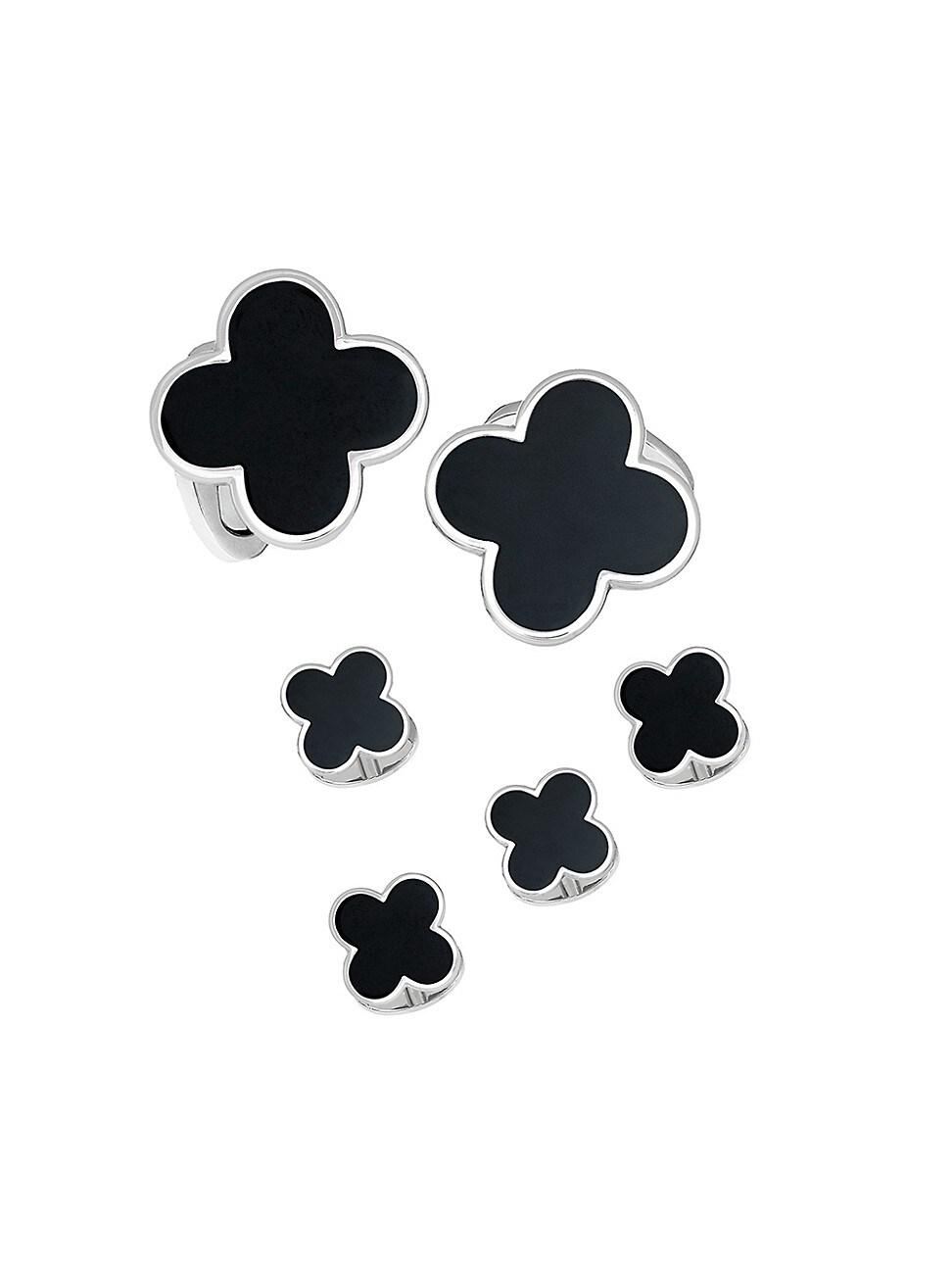 Classic Clover Onyx Cufflinks Studs Set Product Image
