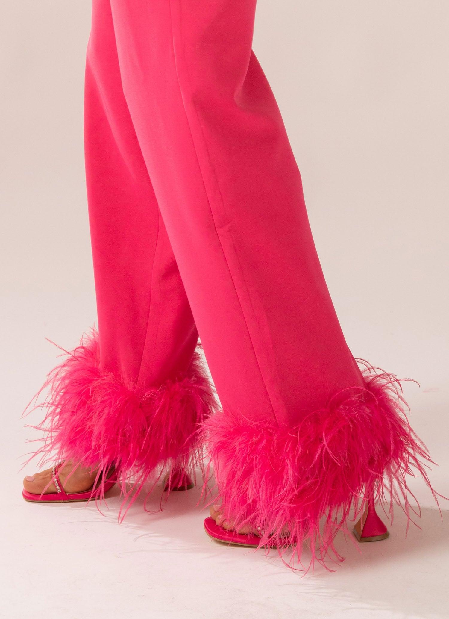 Shake It Off Feather Pants - Magenta Product Image
