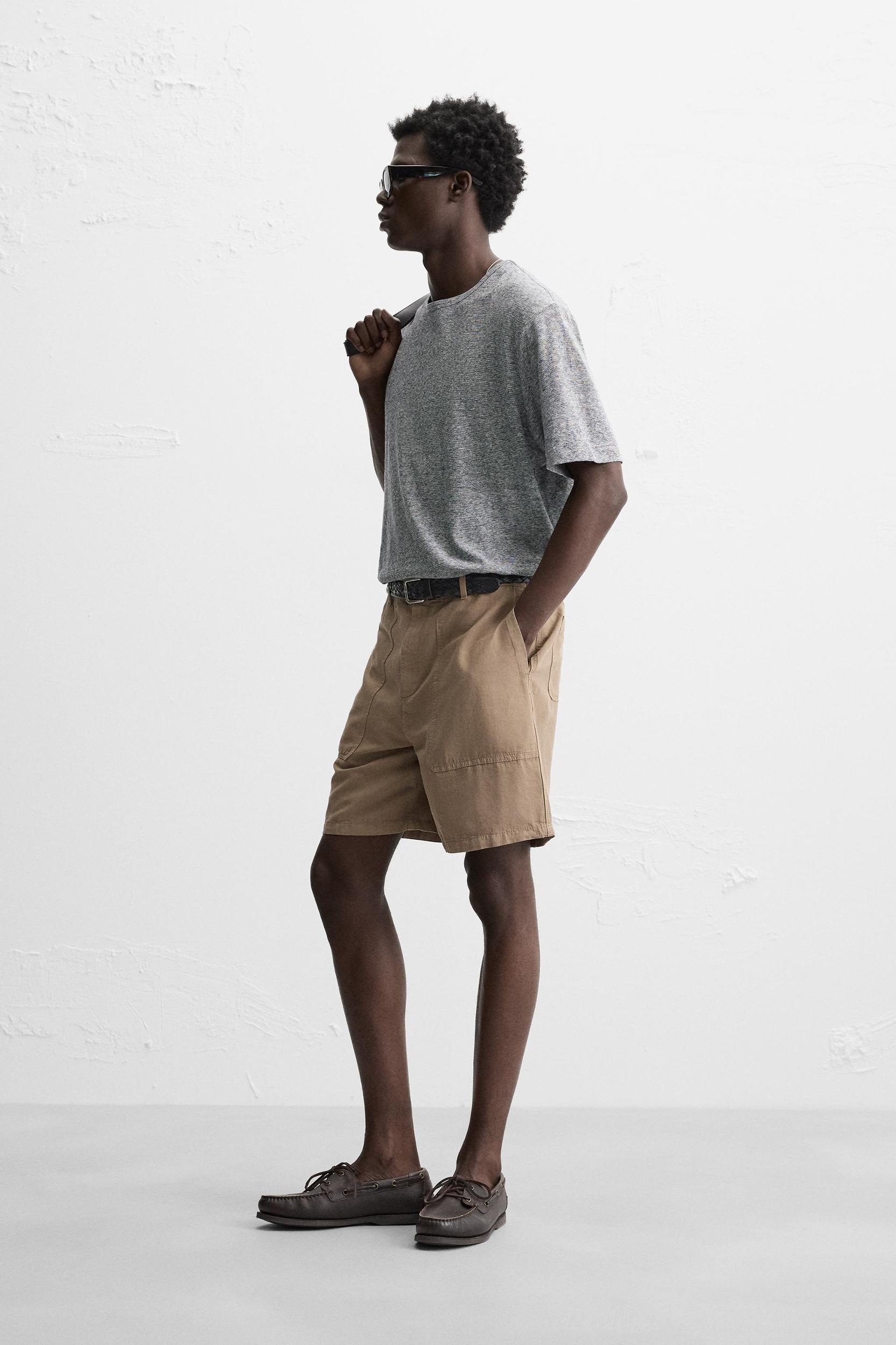 WASHED COTTON LINEN SHORTS Product Image