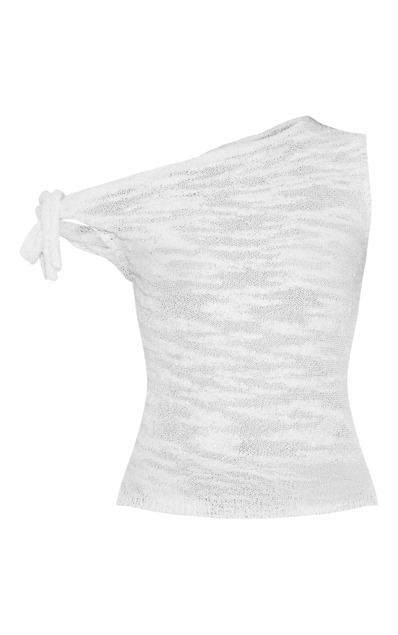 Ecru Sheer Bobble Crochet Asymmetric Tie Top Product Image