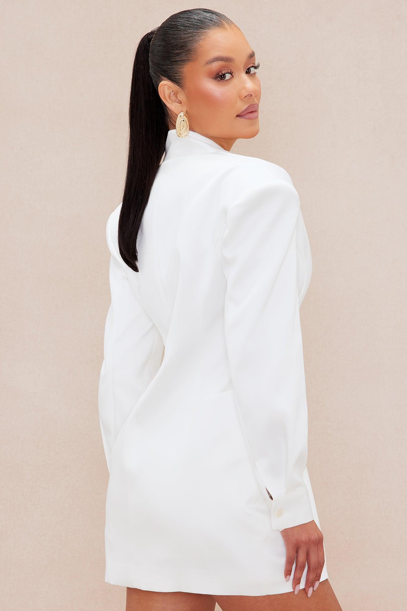 Vixen Satin Blazer Suit Set - White Product Image