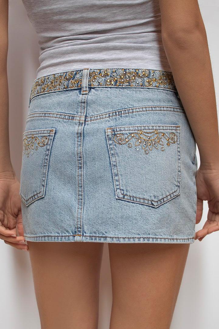 Low waist skirt with studs and embroidery Product Image