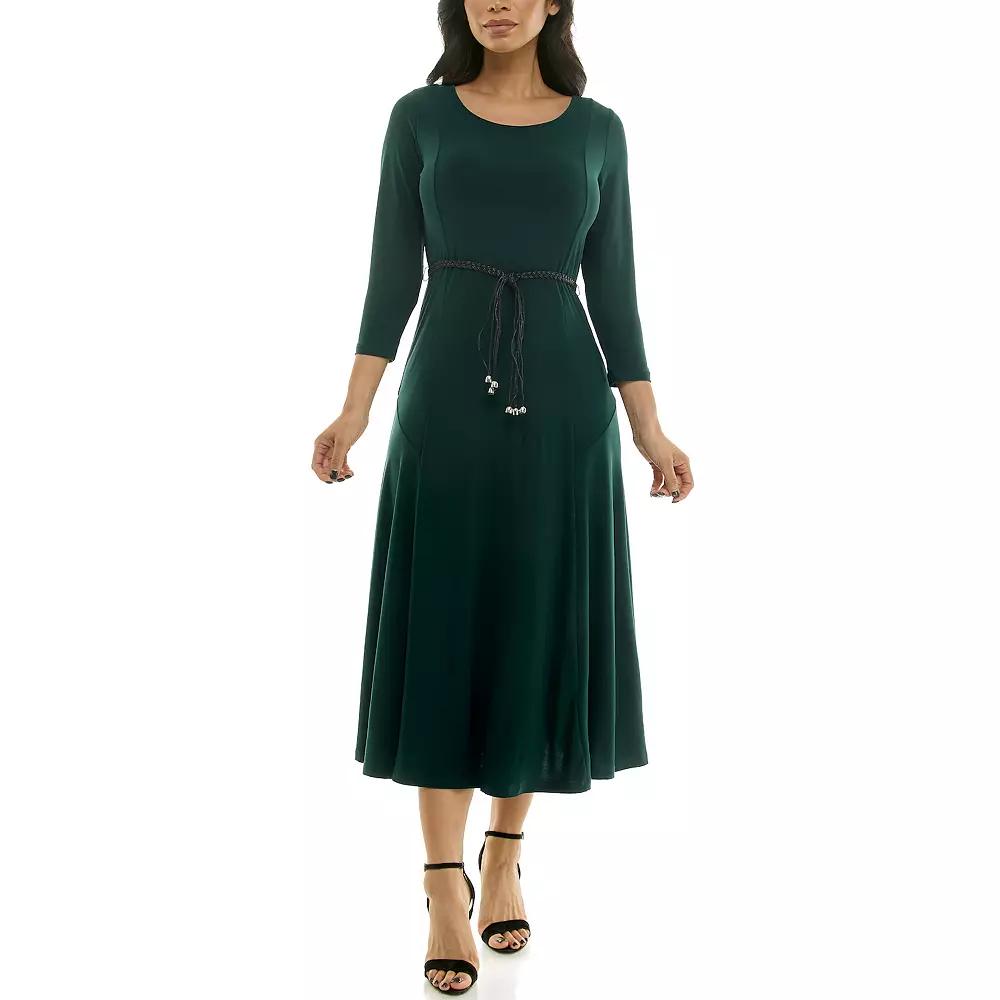 Women's Nina Leonard Sylvia Three-Quarter Sleeve Belted Midi Dress,  Product Image