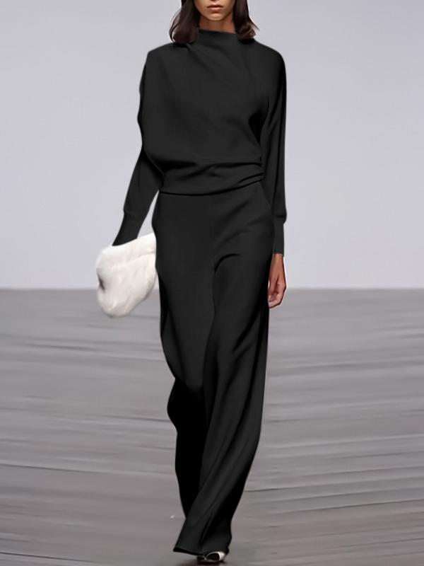 Long Sleeves Loose Solid Color Stand Collar T-Shirts Tops Product Image