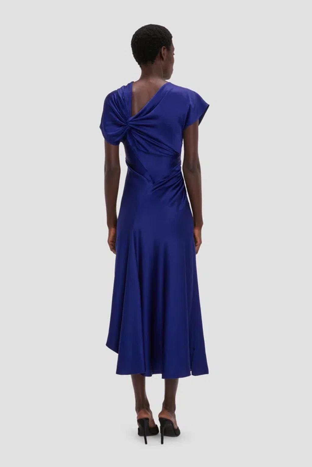 VICTORIA BECKHAM Womens Bright Indigo Asymmetric Twist Satin Midi Dress In Blue Product Image
