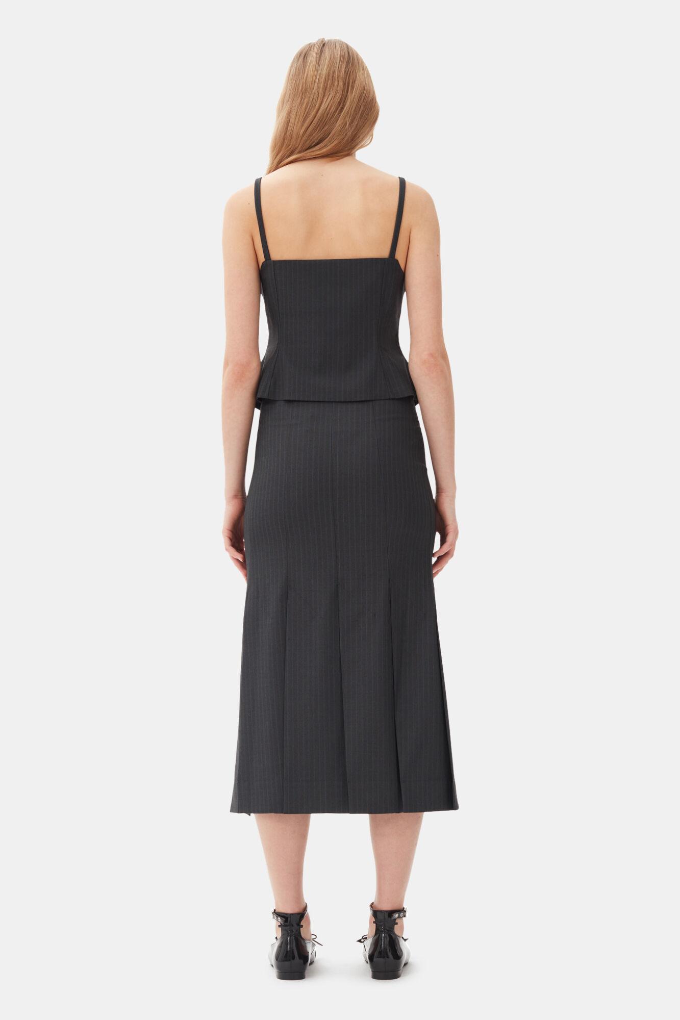 Dark Grey Stripe Suiting Midi Skirt Product Image