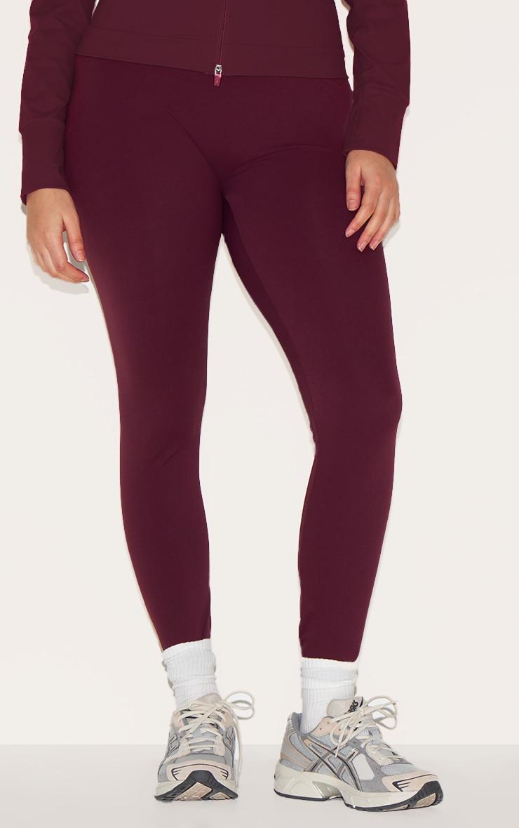 Burgundy Sculpt Wrap Waist Gym Leggings Product Image