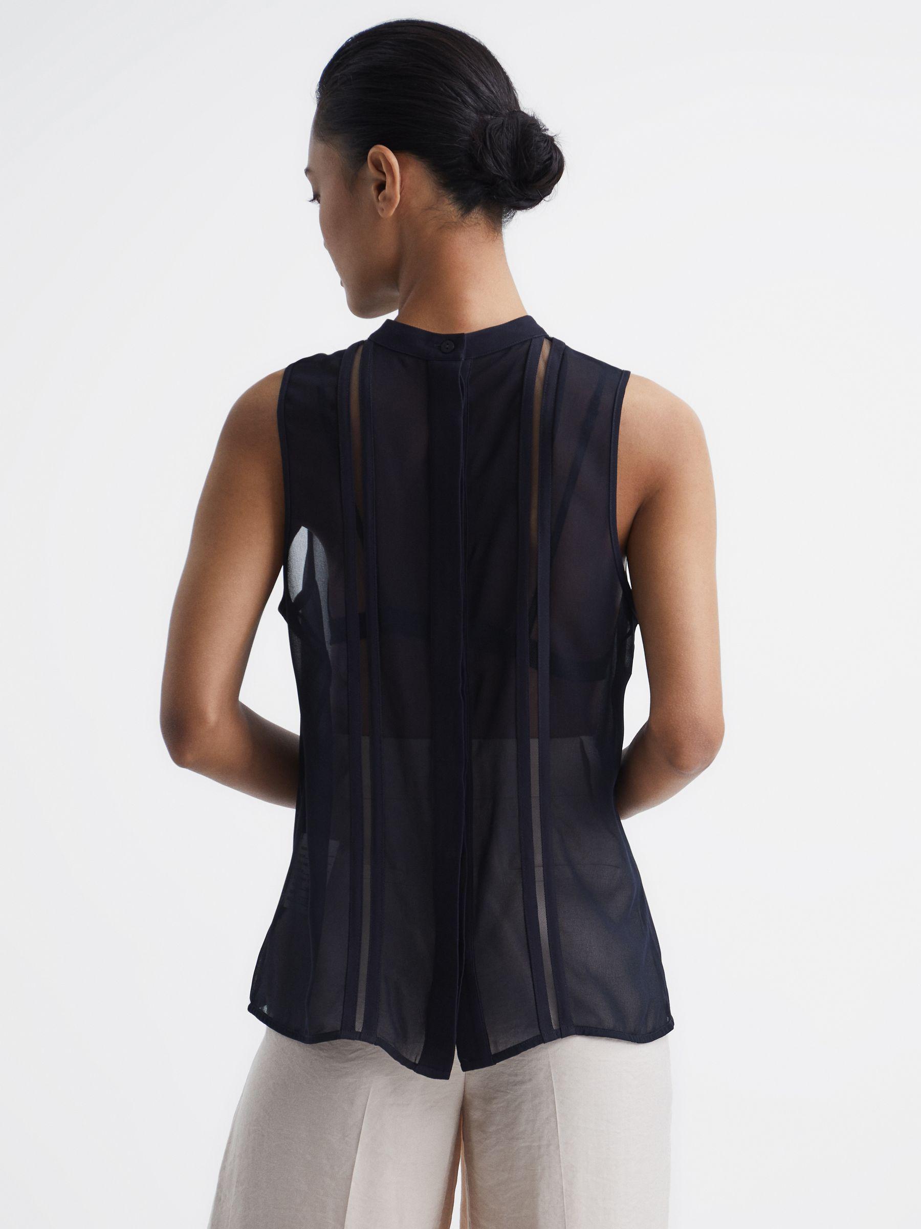 Sheer Striped Sleeveless Blouse in Navy Product Image