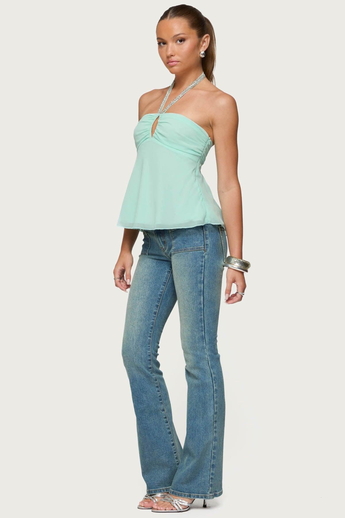Sequin Chiffon Keyhole Halter Top Product Image