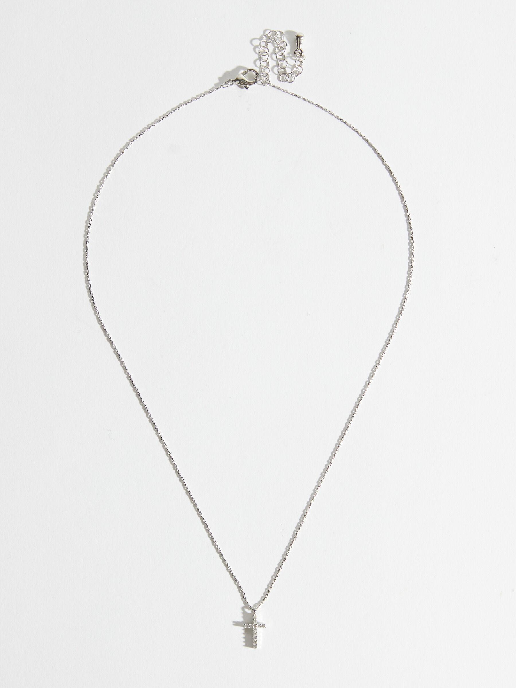 18K White Gold Dipped Cross Charm Choker Necklace Product Image