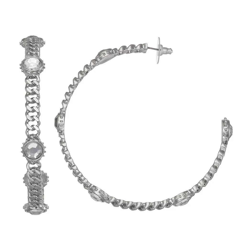 Simply Vera Vera Wang Silver Tone Crystal C Hoop Earrings, Womens, Clear Product Image