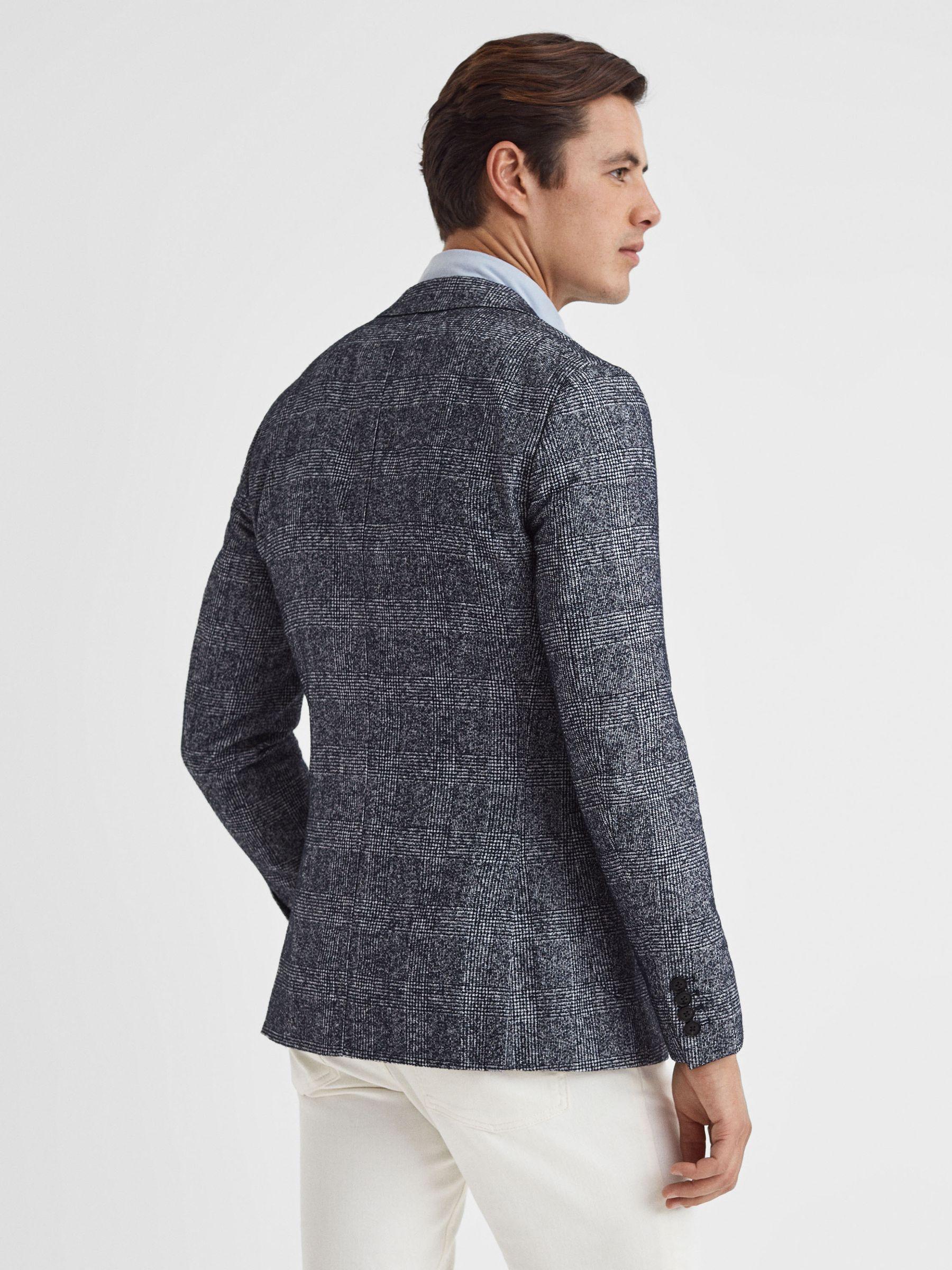 Slim Fit Single Breasted Check Blazer in Navy Product Image