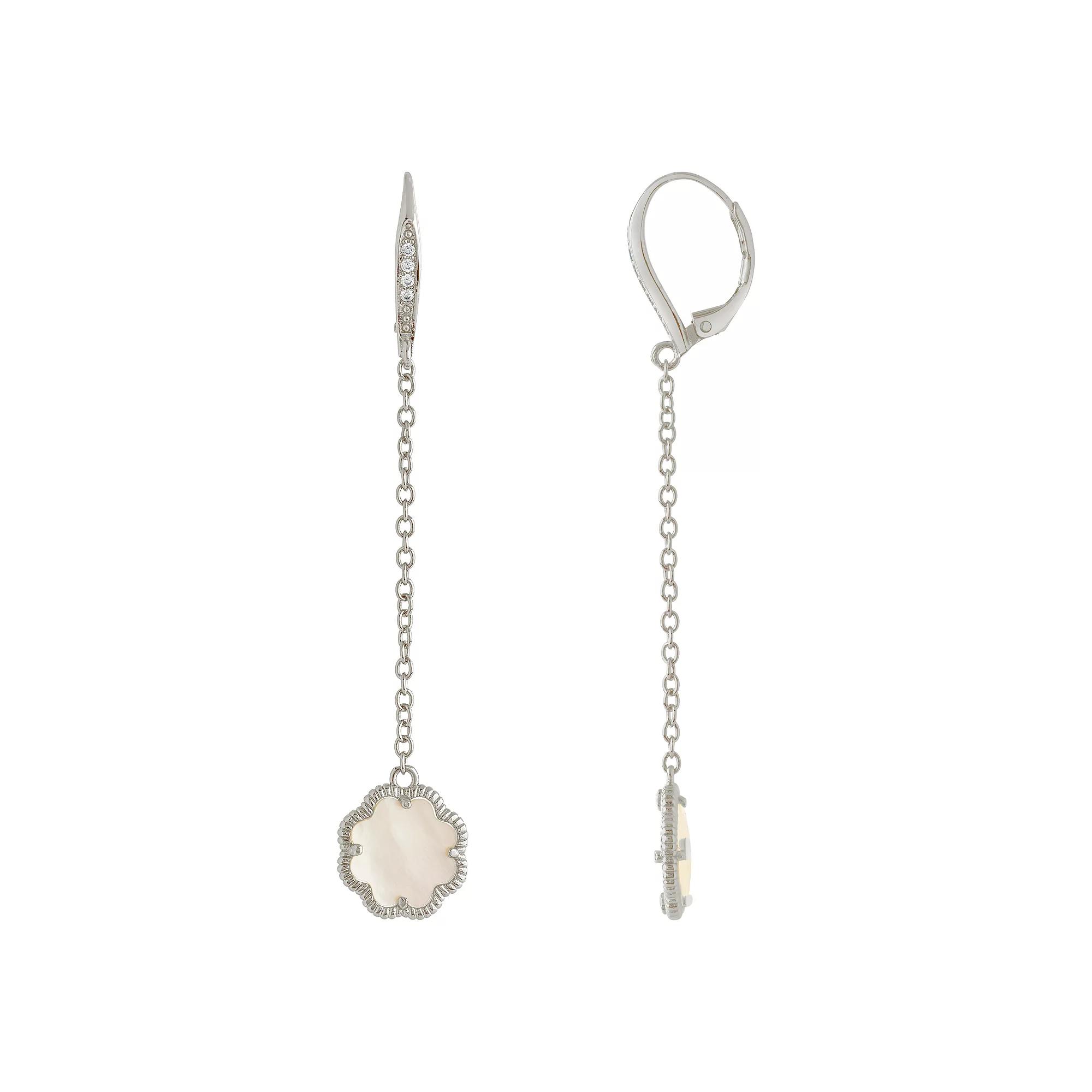 MC Collective Mother-of-Pearl Flower Medallion Chain Drop Earrings, Women's, Silver Tone Product Image