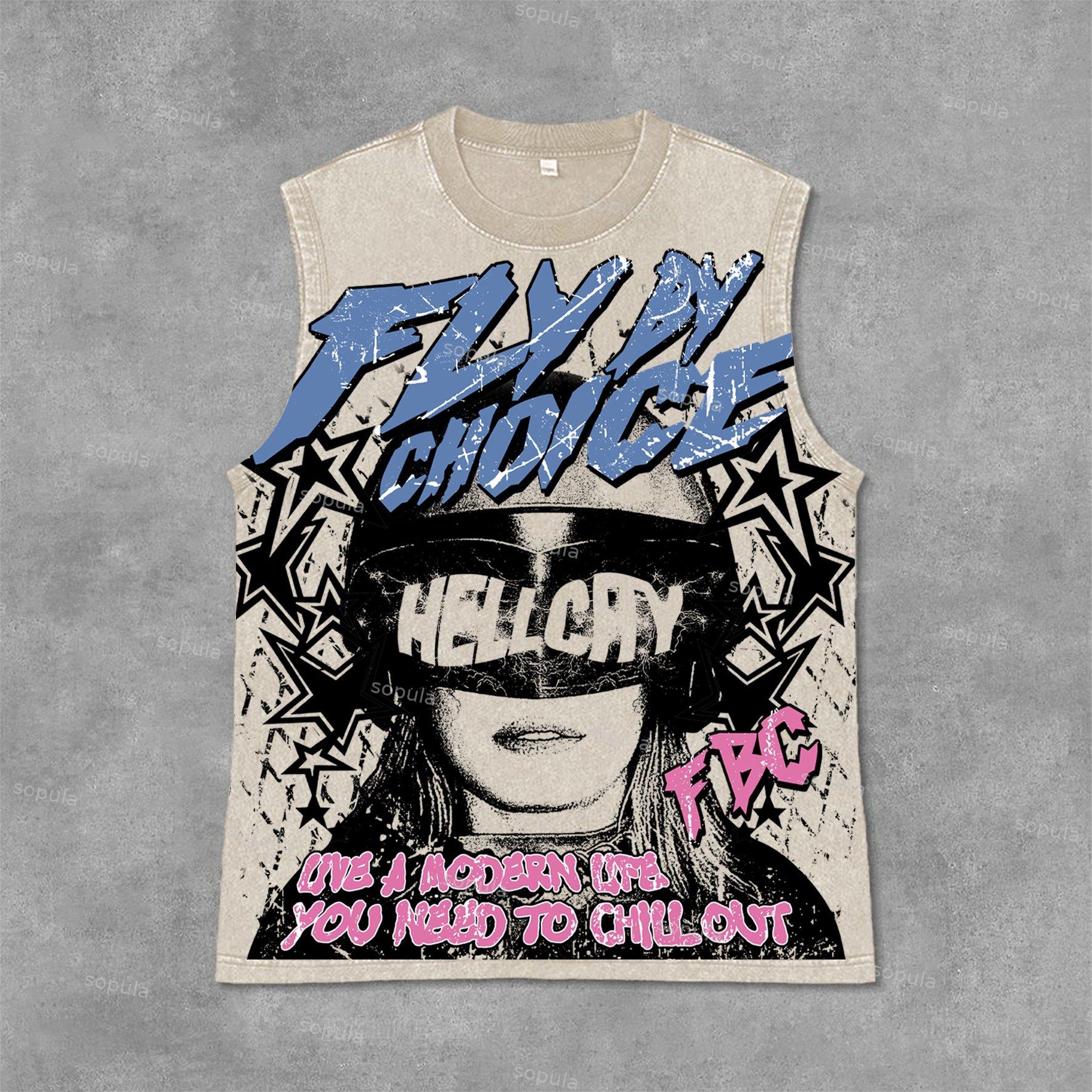 Fly By Choice Graphic Acid Washed Sleeveless Tank Top Shirts Product Image