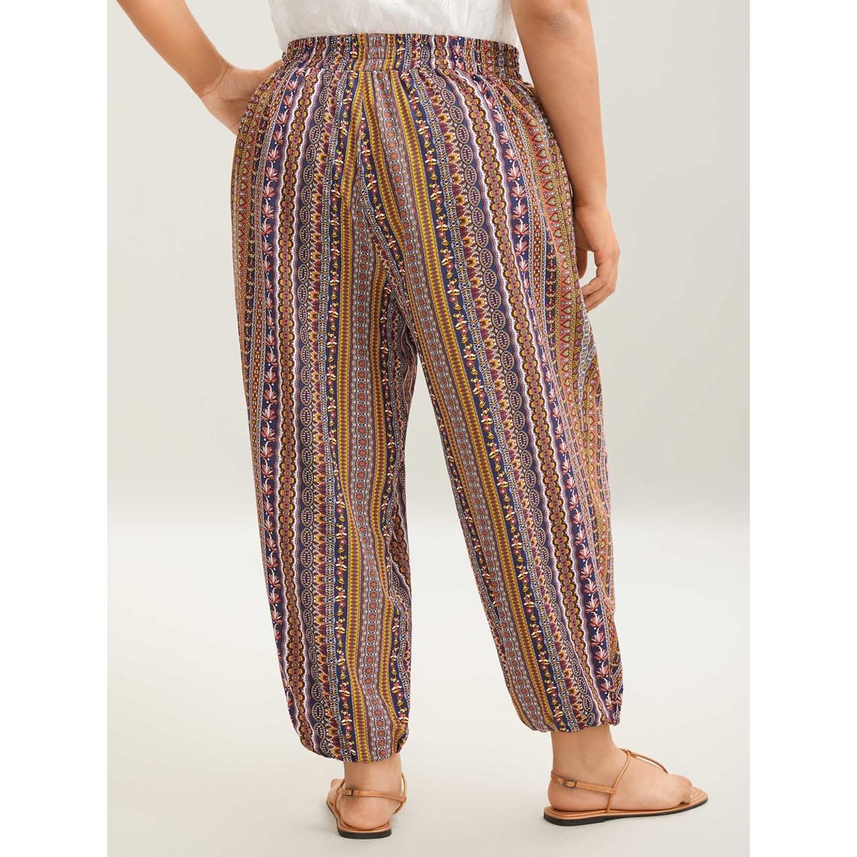 Plus Size Boho Striped Split Jogger Pants Women Multicolor Leisure Bodycon Mid Rise Casual Pants BloomChic 18-20/2X Product Image