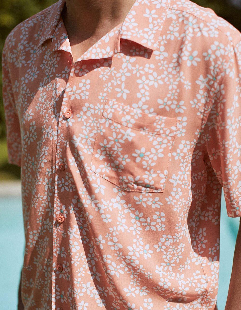 RSQ Mens Floral Button Up Shirt - PAPAYA Product Image