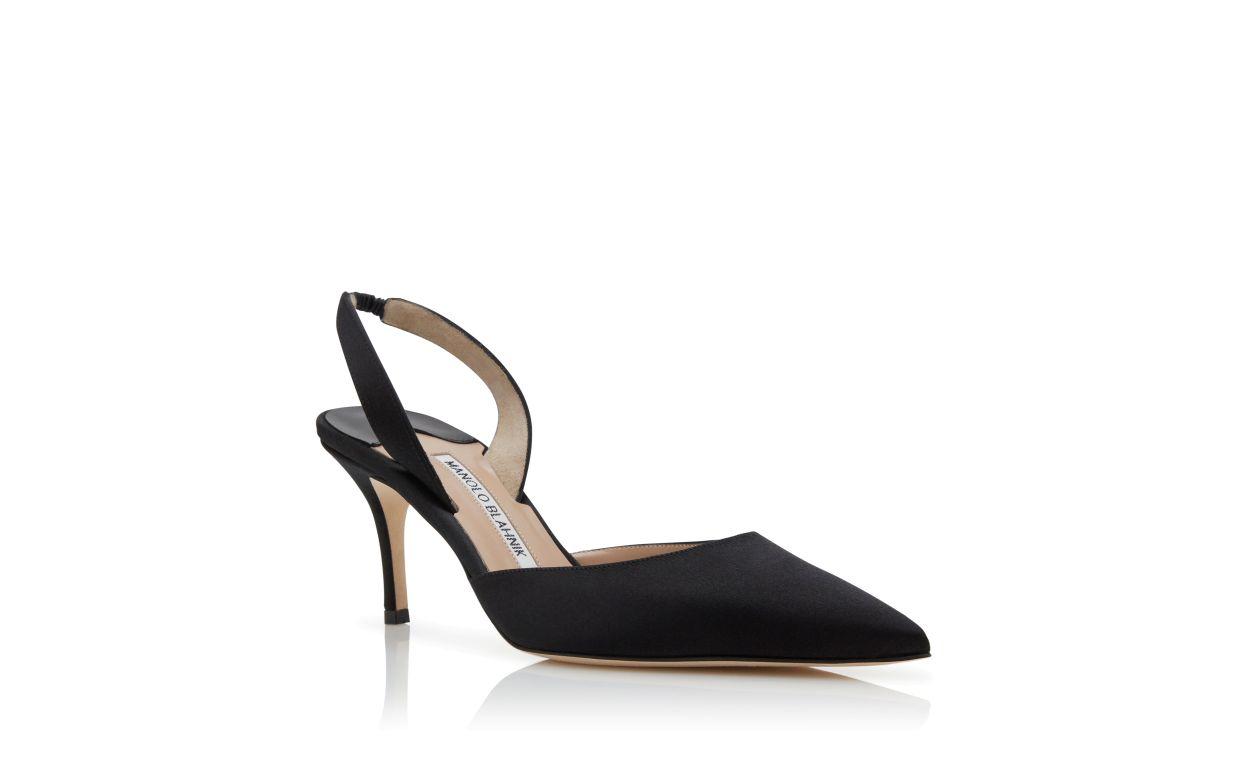 CAROLYNE 70 Black Satin Slingback Pumps Product Image