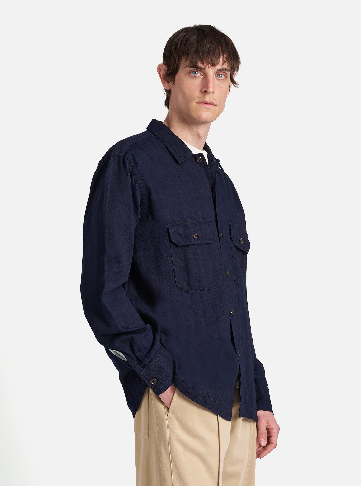 Indigo Herringbone Denim L/S Utility Shirt Product Image