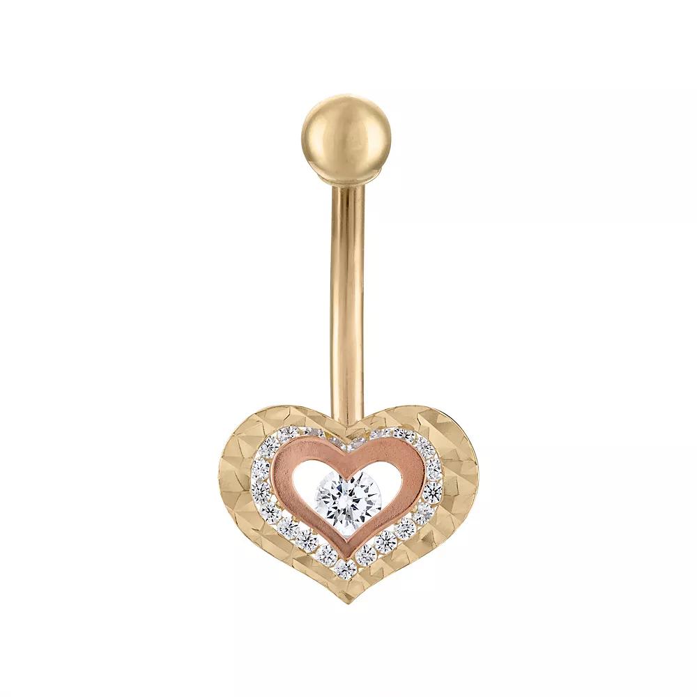 Amella Jewels 10k Gold One-Side Internally Threaded Heart-Shaped Belly Ring, Women's Product Image