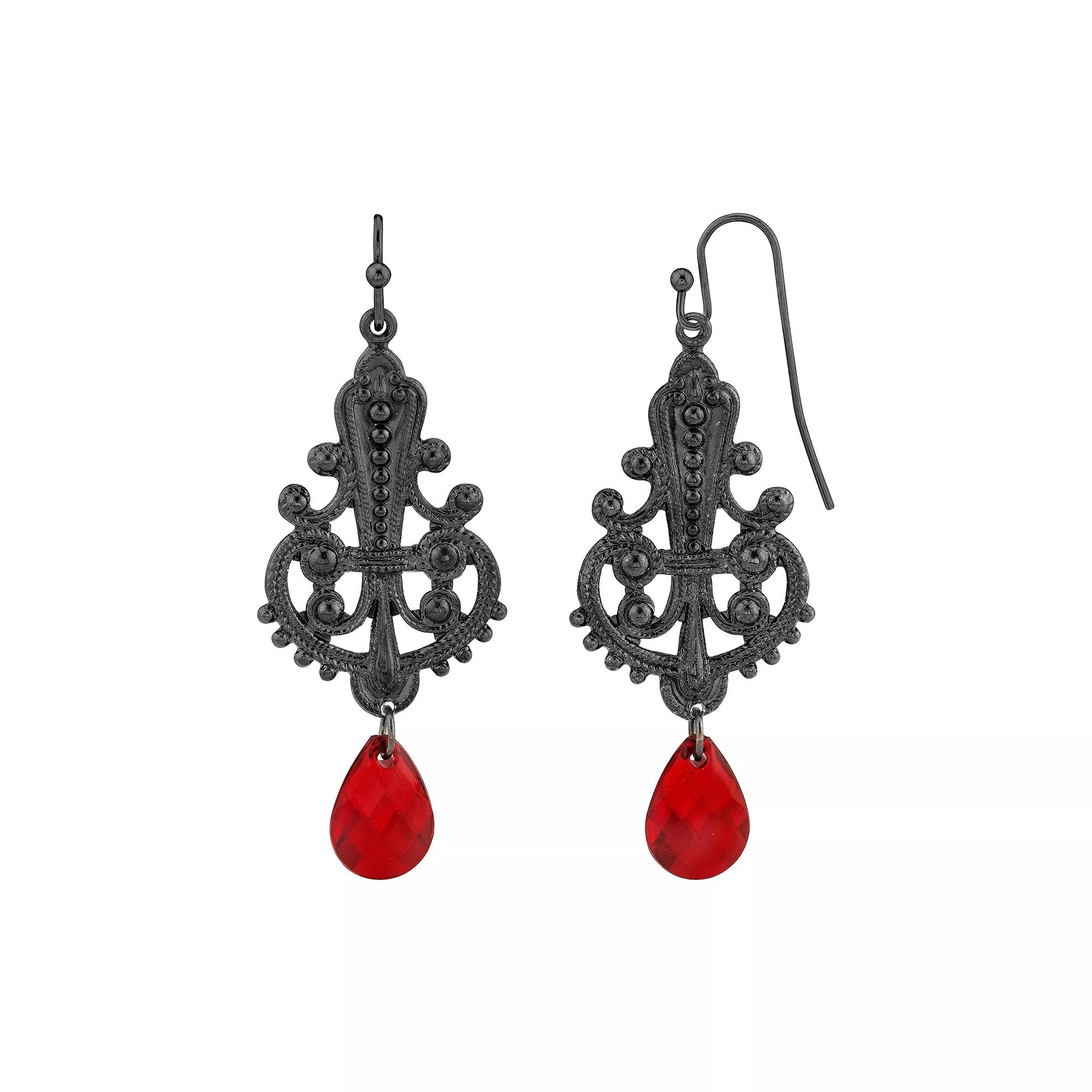 1928 Red Simulated Crystal Briolette Filigree Drop Earrings, Womens Product Image